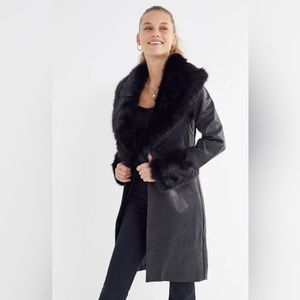 I.AM.BIA Zelda Black Faux Leather & Faux Fur Trench Coat